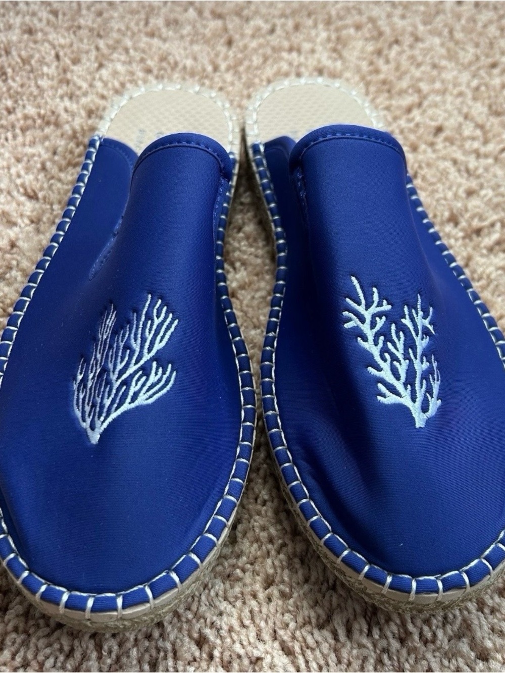Sea Star Womens 8 Mule Water Shoe Flats Blue w White Coral Reef Espadrille $125